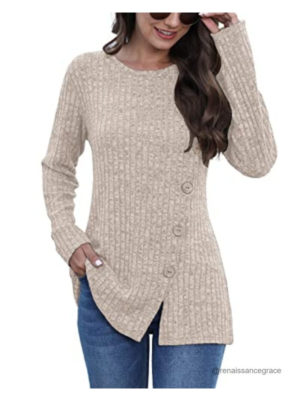 Womens Long Sleeve Crew Neck Lightweight Sweater Loose Casual Tunic Top